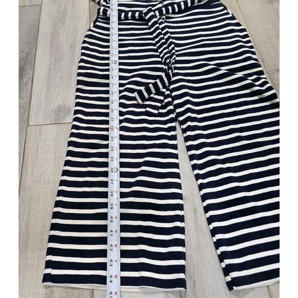 MONTEAU Womens Navy/White Striped Sleeveless Tie Button Up Crop Jumpersuit - Picture 9 of 11